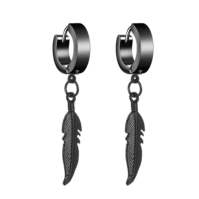 2pc korean Fashion Cross feather Stud Earrings Punk Rock Style For Women men High Quality Stainless steel Hiphop Ear Jewelry