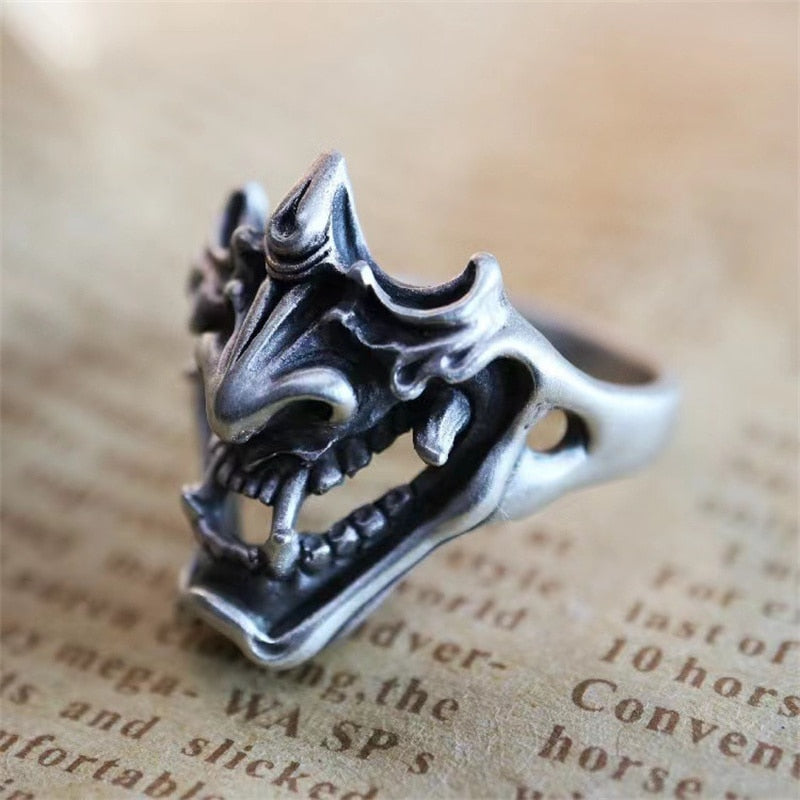 Fashion Creative Demon Skeleton Face Punk Rings For Men Women Gothic Style Vintage Men's Finger Ring Street Hip Hop Jewelry