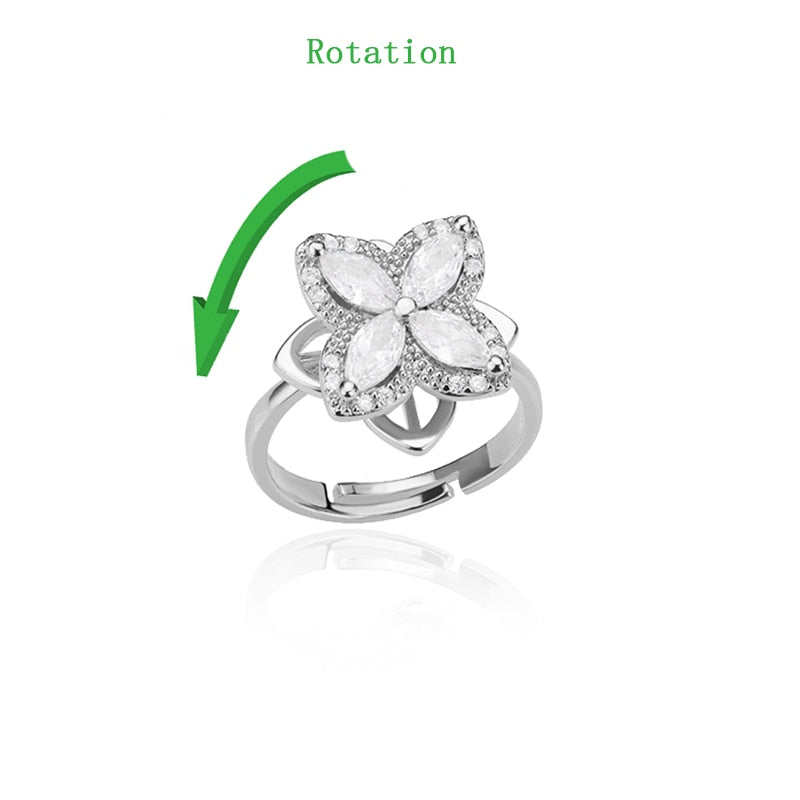 Fashion Crystal Sunflower Rings For Women Rotatable Anti Stress Anxiety Zircon Adjustable Ring You Are My Sunshine Jewelry Gifts