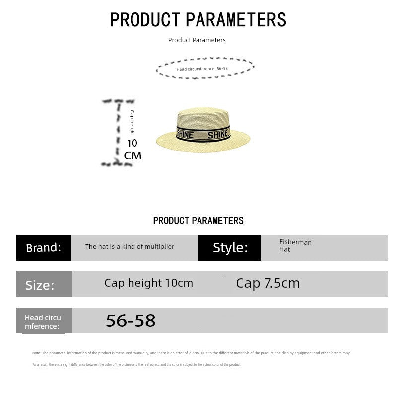 Korean Style Instagram Style Internet Celebrity Letters Flat Top Straw Woven Top Hat Women's Spring Summer Outing Sun Protection Sun-Shade All-Match Trendy Straw Hat