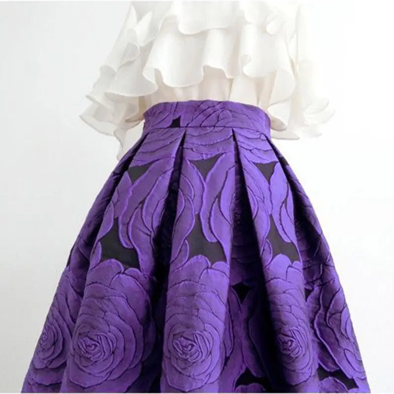 Women’s Chic Floral High Waist Midi Skirt