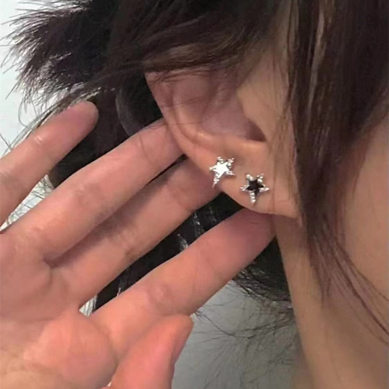 Y2K Shinning Pentagram Star Stud Earring for Women Egirl 90s Black White Pink Helix Piercing Ear Bone Nail Jewelry Accessories