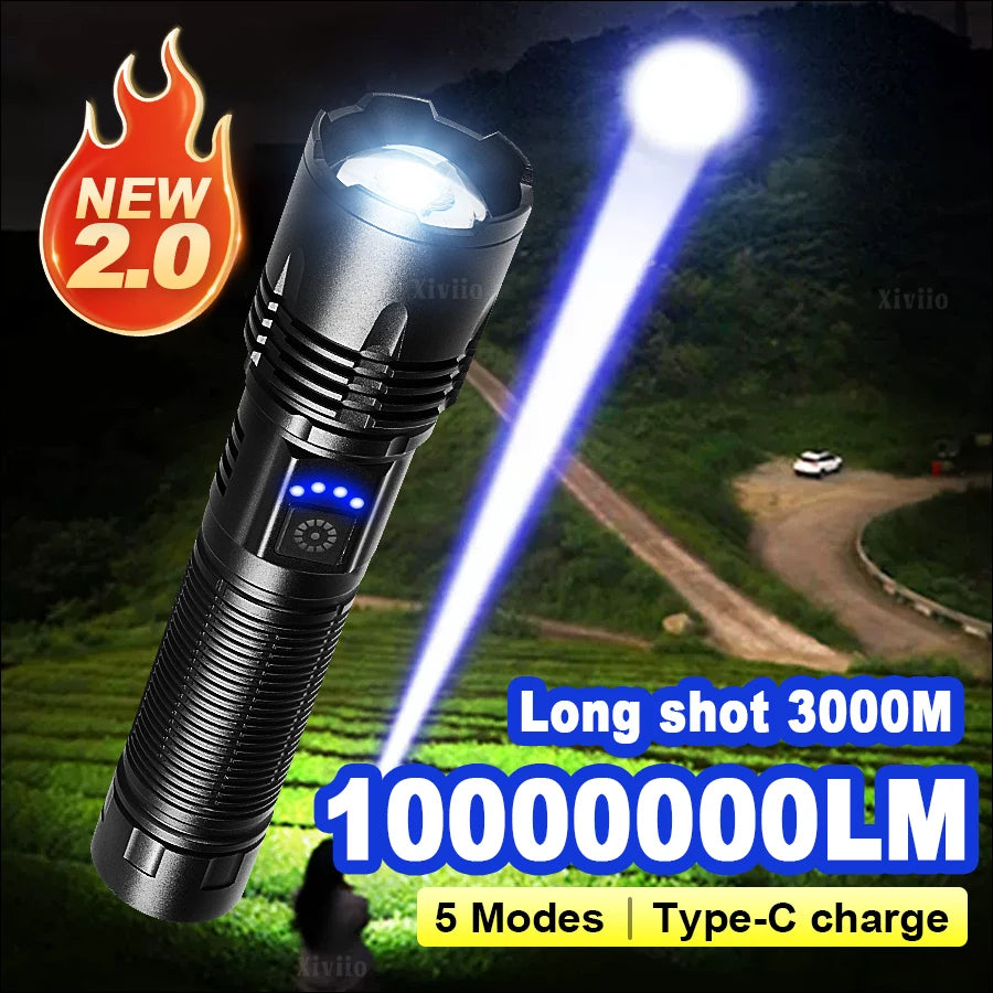 1000000LM Ultra Powerful Handheld Flashlight High Power Rechargeable Torch Long range 3000M Flash Lights Outdoor Camping Lantern - Jeglowstore