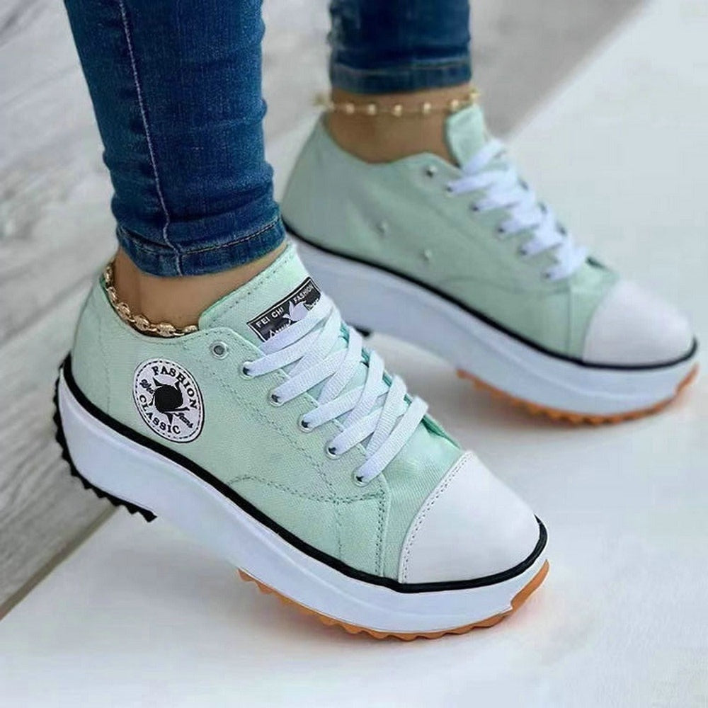 Women Pattern Canvas Sneakers Woman Casual Shoes 2023 Girls Sneakers Ladies Shoes Flat Lace-Up Zapatillas Mujer Chaussure Femme