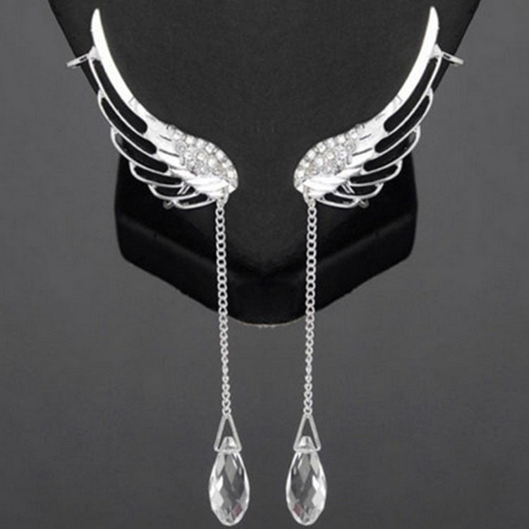 Delysia King Women Angel Wings Feather Earrings Ear Stud Trendy Crystal Tassel Jewelry