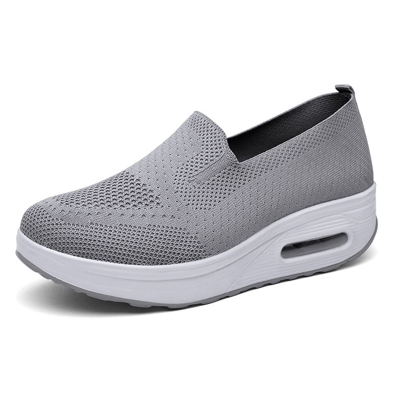 New Women Flat Sneakers Comfy Light Thick Sole Breathable Mesh Female Shoes Slip-On Durable Spring Stylish Trend Leisure Flats