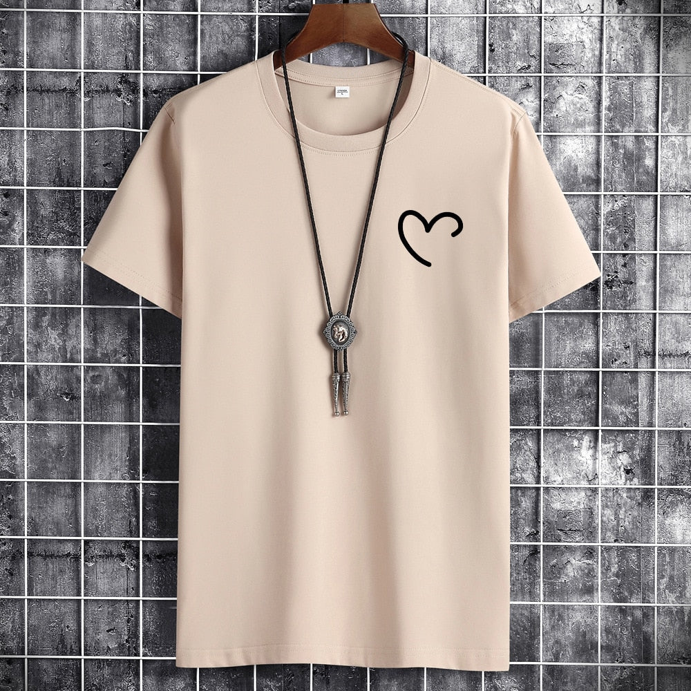 JFUNCY Oversize Summer Men's Cotton Tee Shirts Men Casual T-shirt Simple Love Heart Print Tshirt O-Neck Short Sleeve Man Tops