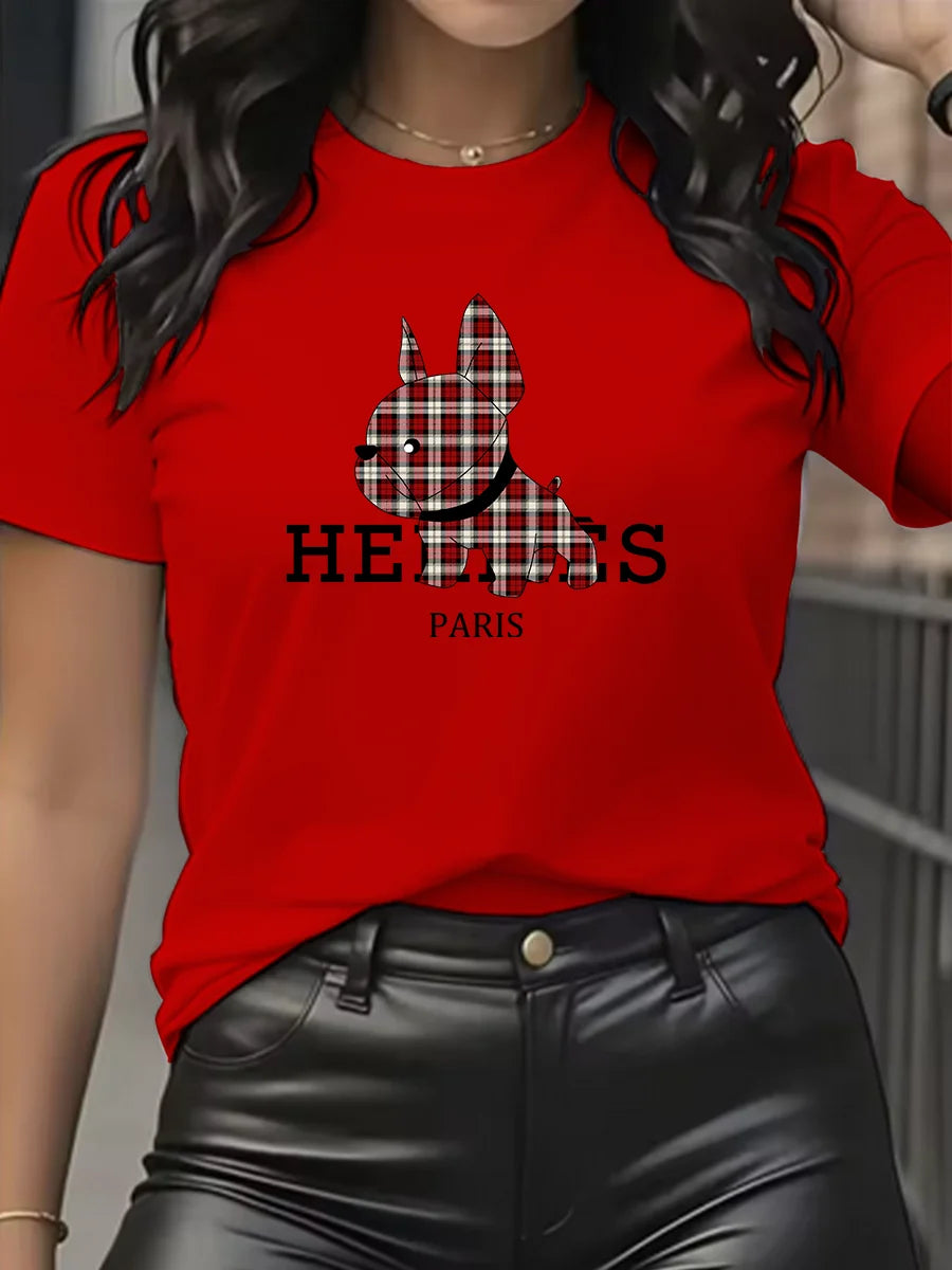 Women’s Cartoon Dog Print T-Shirt - Jeglowstore