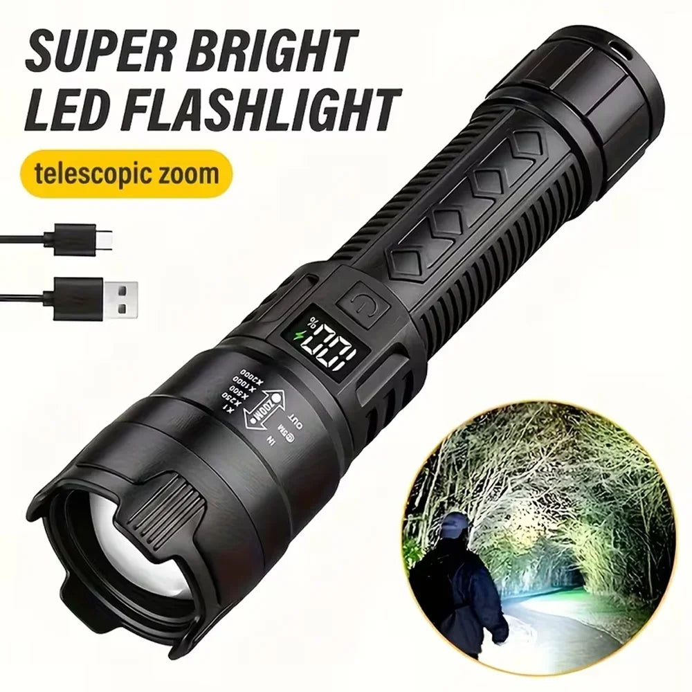 2000LM Ultra Bright P50 LED Flashlight Tactical EDC Emergency Spotlight Telescopic ZoomHandheld Torch  w/ 14500/18650 Battery