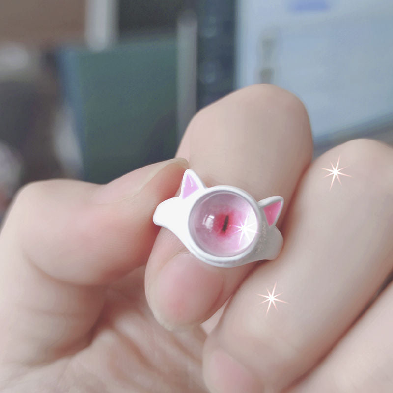 Punk eyes ring Cute Green Monster Ring For Women Fashion Sweet Two Color Cat Eyes Open Couple Ring party Finger Accessories