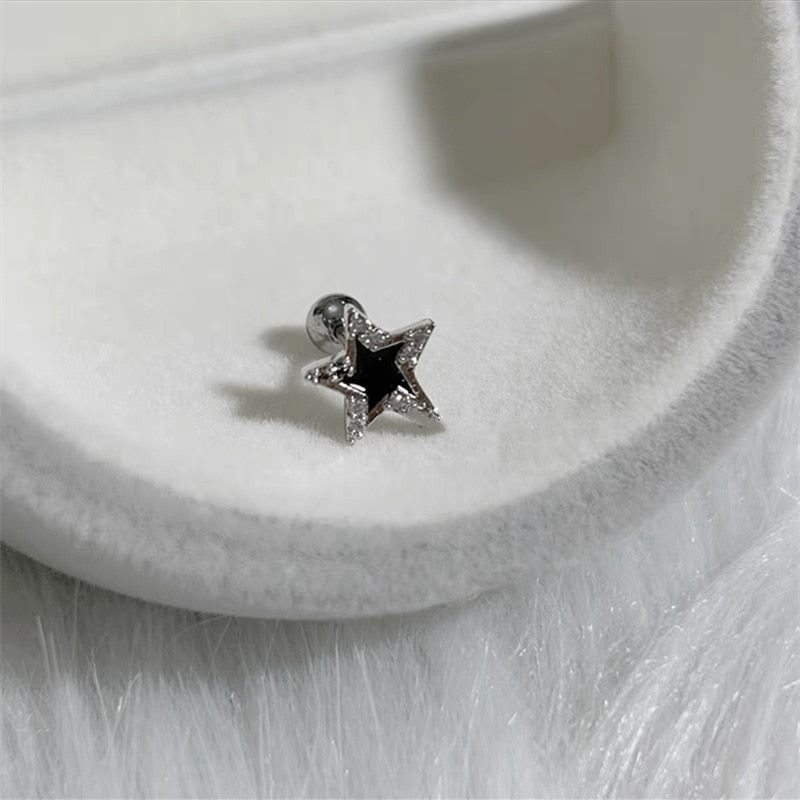 Y2K Shinning Pentagram Star Stud Earring for Women Egirl 90s Black White Pink Helix Piercing Ear Bone Nail Jewelry Accessories