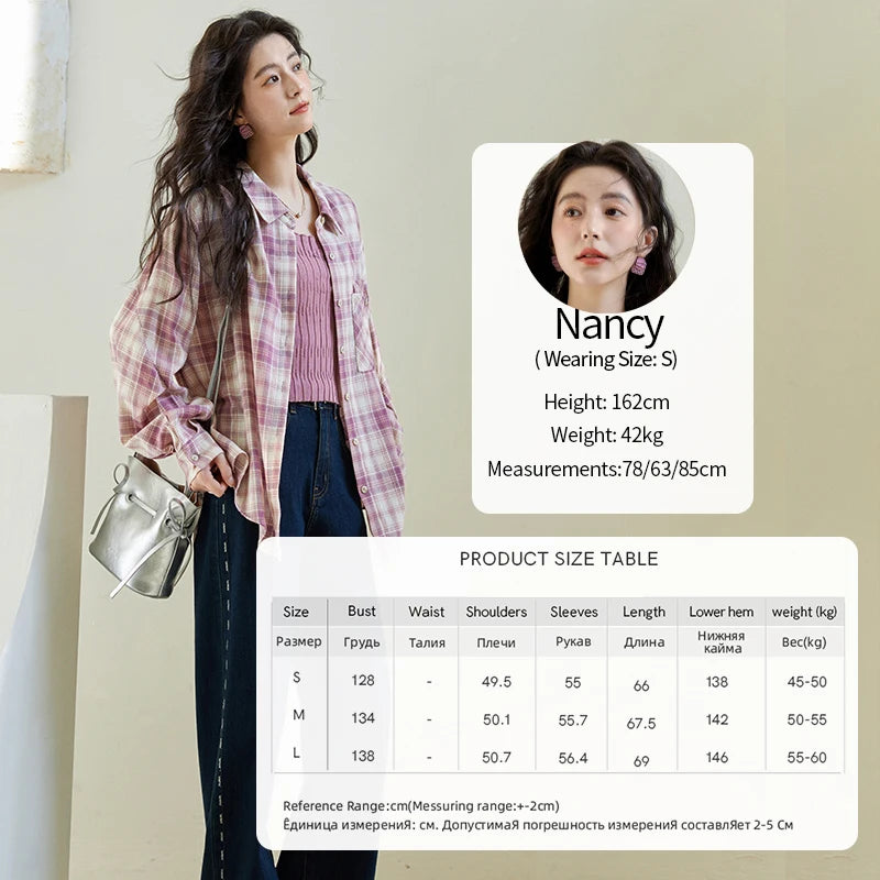 Women’s Purple Plaid Cotton Shirt - Jeglowstore