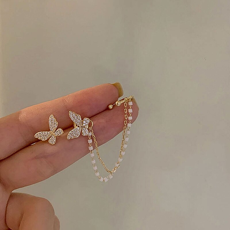 Fashion Female Ear Clips for Women Cold Wind Earrings Punk Cool Ear Studs Earrings Butterfly Ear Cuff Wedding Party Gift Jewelry