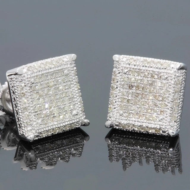 Hip Hop Square Zircon Earrings Men Women Geometric Micropavé Zircon Faux Color Stone Stud Earrings