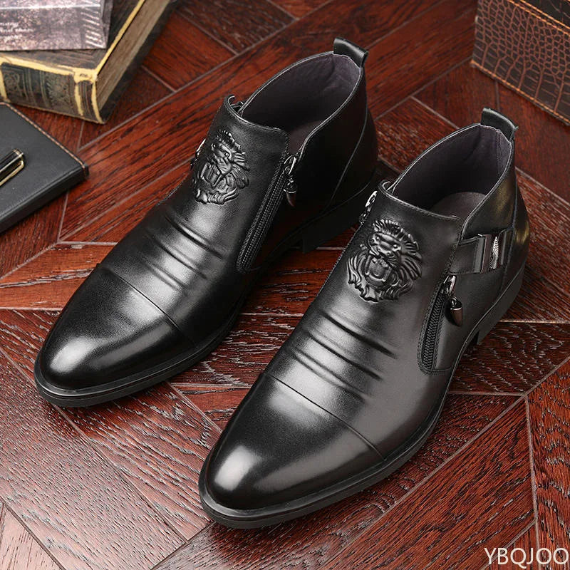 Men’s Black Leather Zip-Up Ankle Boots - Jeglowstore