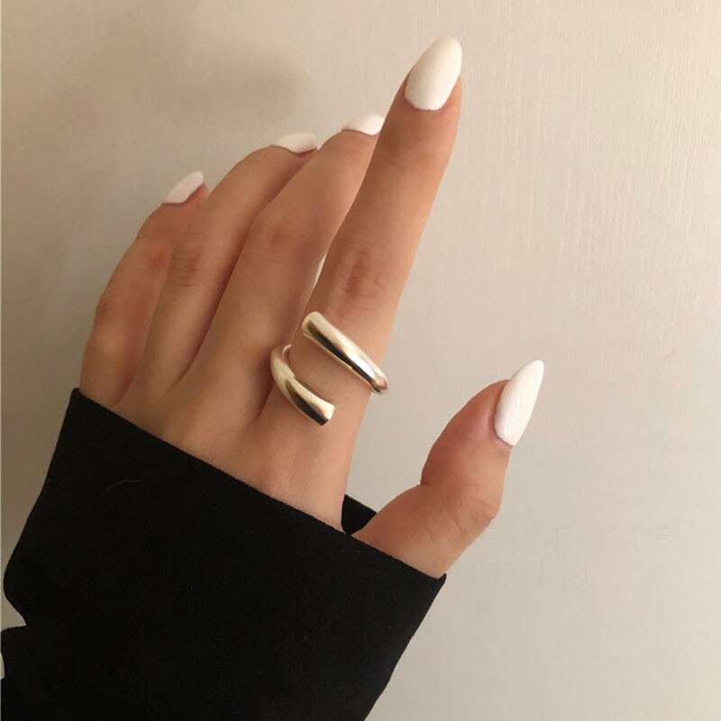 2023 New Arrival Irregular Hollow Silver Color Wide Ring Female Fashion Retro Unique Design Handmade Jewelry Gifts