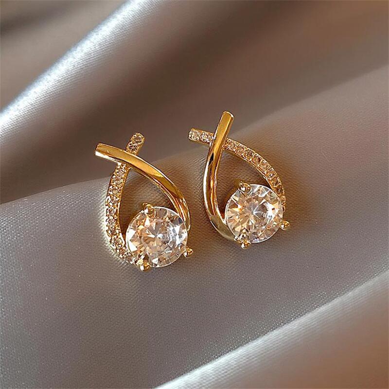 Fashion Cross Stud Earrings For Women Girls Korean Style Elegant Crystal Jewelry Ear Rings Fishtail Lady Earrings Gift