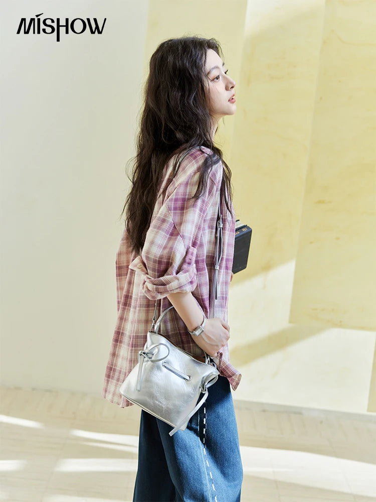 Women’s Purple Plaid Cotton Shirt - Jeglowstore