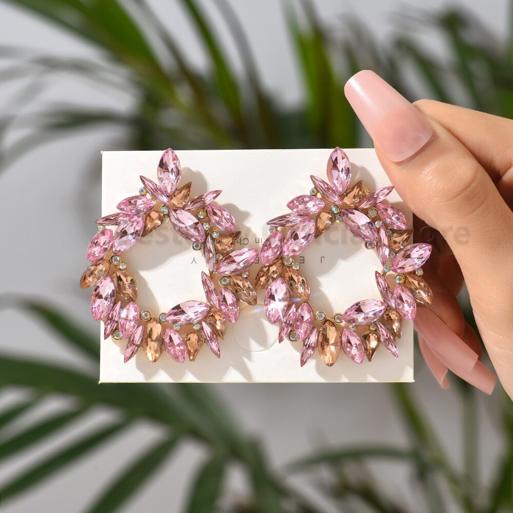 Shiny Rhinestone Piercing Earrings For Women Large Round Elegant Crystal Luxury Ear Studs Girl Trendy Statement Fashion Jewelry