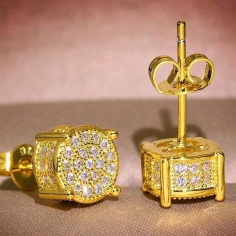 Hip Hop Square Zircon Earrings Men Women Geometric Micropavé Zircon Faux Color Stone Stud Earrings