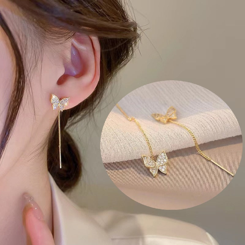 Exquisite Fairy Butterfly Tassel Ear Clips Angel Ear Bone Clip Earring Elf Female No Ear Hole Ear Cuff Fashion Hanging Earring