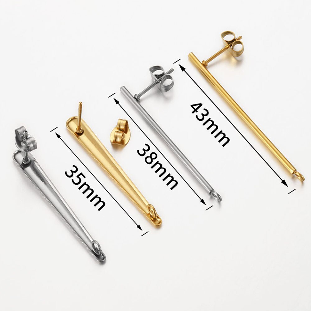 No Fade 10pcs Stainless Steel Ear Studs Earring Post Base Pins with Ear Backs Earplug for Earrings DIY Jewelry Making Components