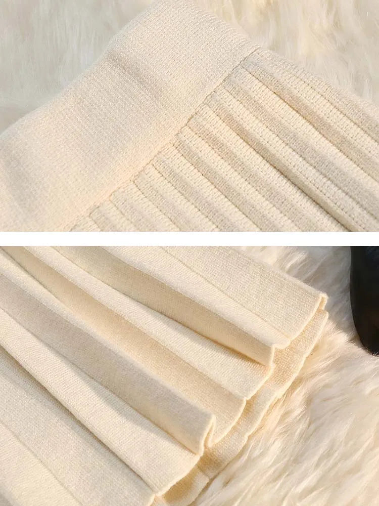 High Waist Knitted Pleated Mini Skirt