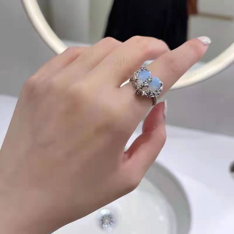 Kpop Crystal Love Heart Open Ring For Women Wedding Luxury Vintage Jewelry Y2K Accessories
