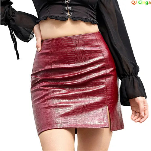 Spring Summer Croc-Print PU Slim Skirt - Jeglowstore