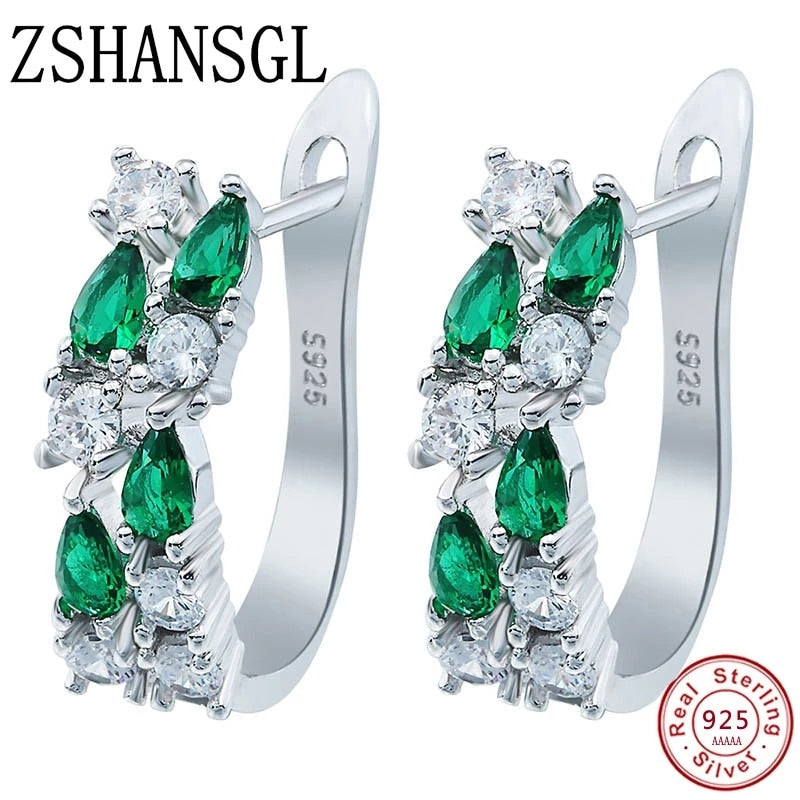 Wholesale 925 Slver Needle Luxury Sterling Silver Color Earrings Flash Colorful CZ Zircon Ear Studs Earrings Women Cheap Brincos