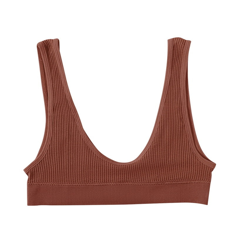 Sexy Seamless Bra Crop Top Women Rib Bralette Women's Plunge Underwear Scoop Neck Tank Top U Back Camisole Sports Bra Tube Top