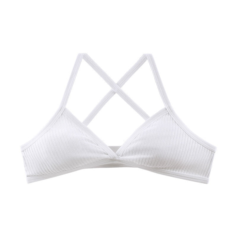 Women Sports Bra Comfort Cotton Bras For Women Thin French Style Bralette Sexy Deep V Triangle Cup Cross Tank Top Bra Yoga Gym