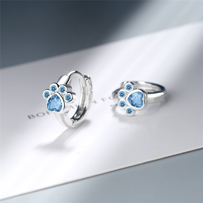 925 Sterling Silver Stud Earring Blue Zircon Cat Claw Design Earrings for Women Girl Ear Jewelry 2021 New Fashion