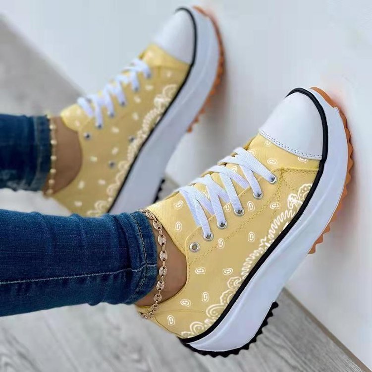 Women Pattern Canvas Sneakers Woman Casual Shoes 2023 Girls Sneakers Ladies Shoes Flat Lace-Up Zapatillas Mujer Chaussure Femme