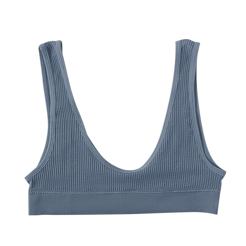 Sexy Seamless Bra Crop Top Women Rib Bralette Women's Plunge Underwear Scoop Neck Tank Top U Back Camisole Sports Bra Tube Top