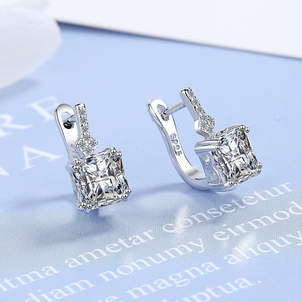 Silver Color Square Zircon Earrings for Women Girl Simple Korean Fashion 925 Silver Needle Ear Buckles Earring Trendy Jewelry