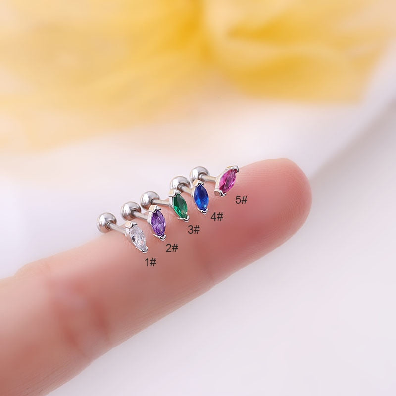1PC Colorful Crystal Zircon Mini Stud Earrings for Women Safe Ear Cuff 20G Stainless Steel Cartilage Screw Back Piercing Jewelry