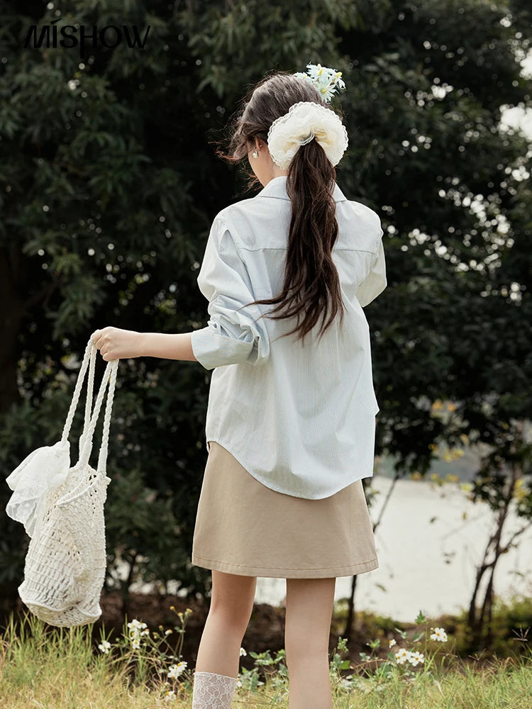 Women’s Contrast Placket Stripe Shirt - Jeglowstore