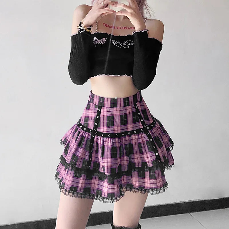 Gothic Lace Ruffle Mini Skirt - Jeglowstore