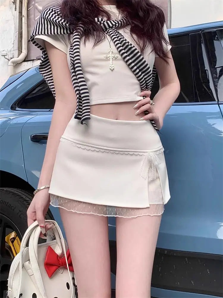 Sweet Lace Patchwork A-Line Mini Skirt - Jeglowstore