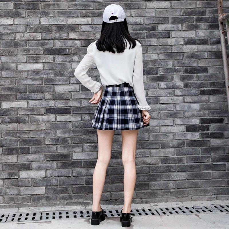High Waist Plaid Pleated Mini Skirt with Zipper