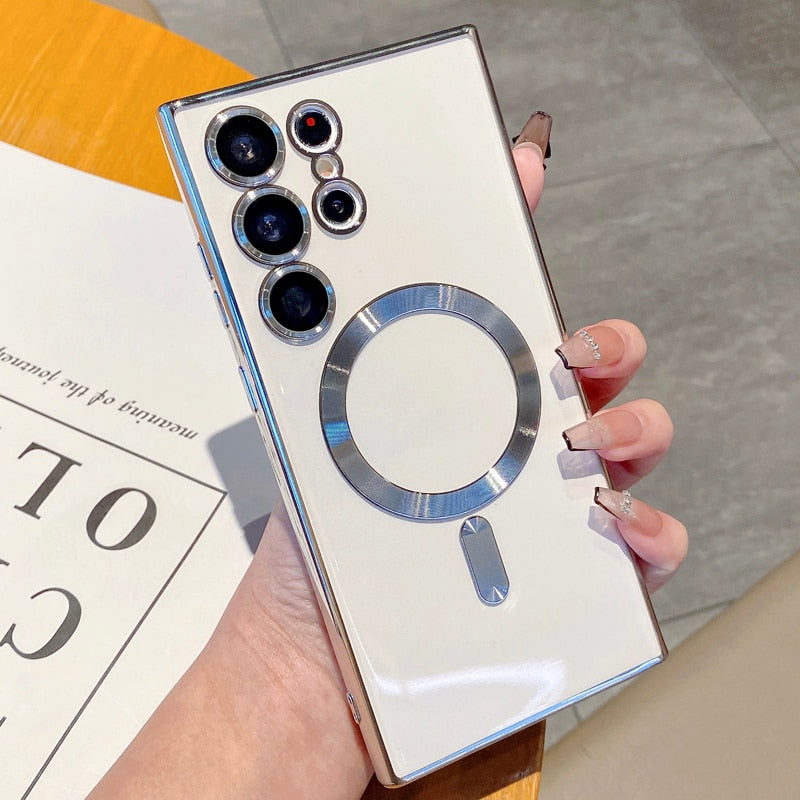 Luxury Plating For MagSafe Magnetic Case For Samsung Galaxy S22 S23 Ultra Plus Phone Cases Wireless Charge Soft Silicone Cover