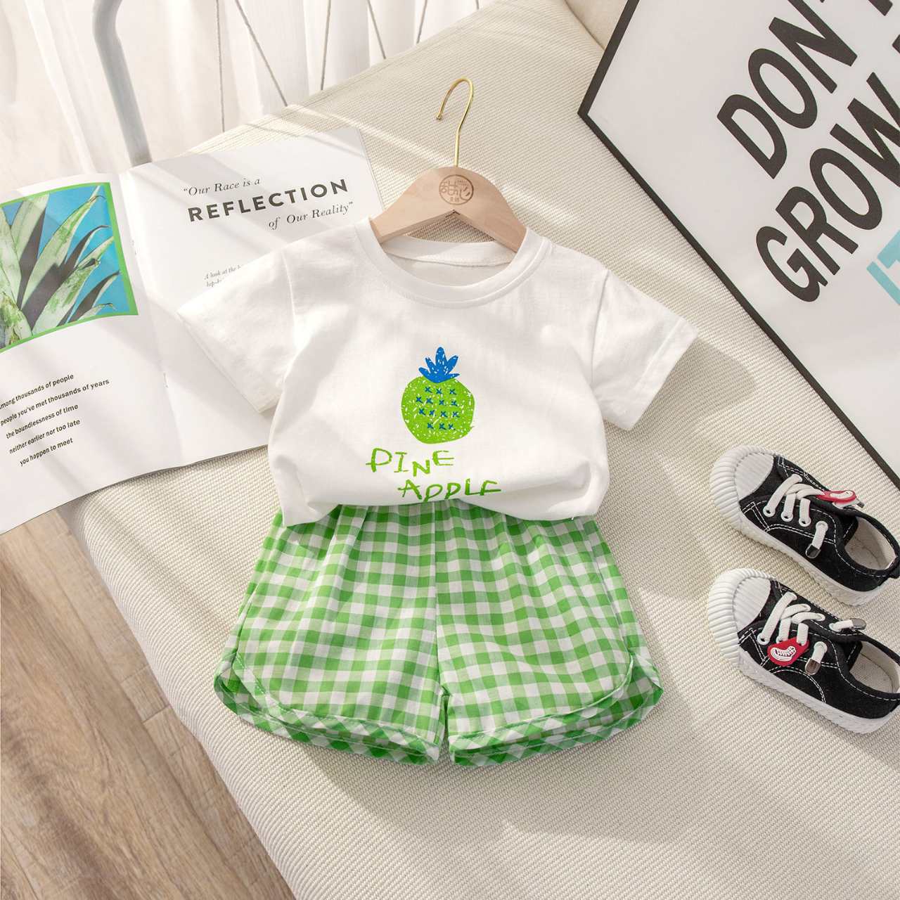 Red Apple Short Sleeved Suits Summer Baby Girls Clothes 2022 New Kids 2 Piece Set Cotton Toddler Plaid Shorts Set Clothing 9m-4y