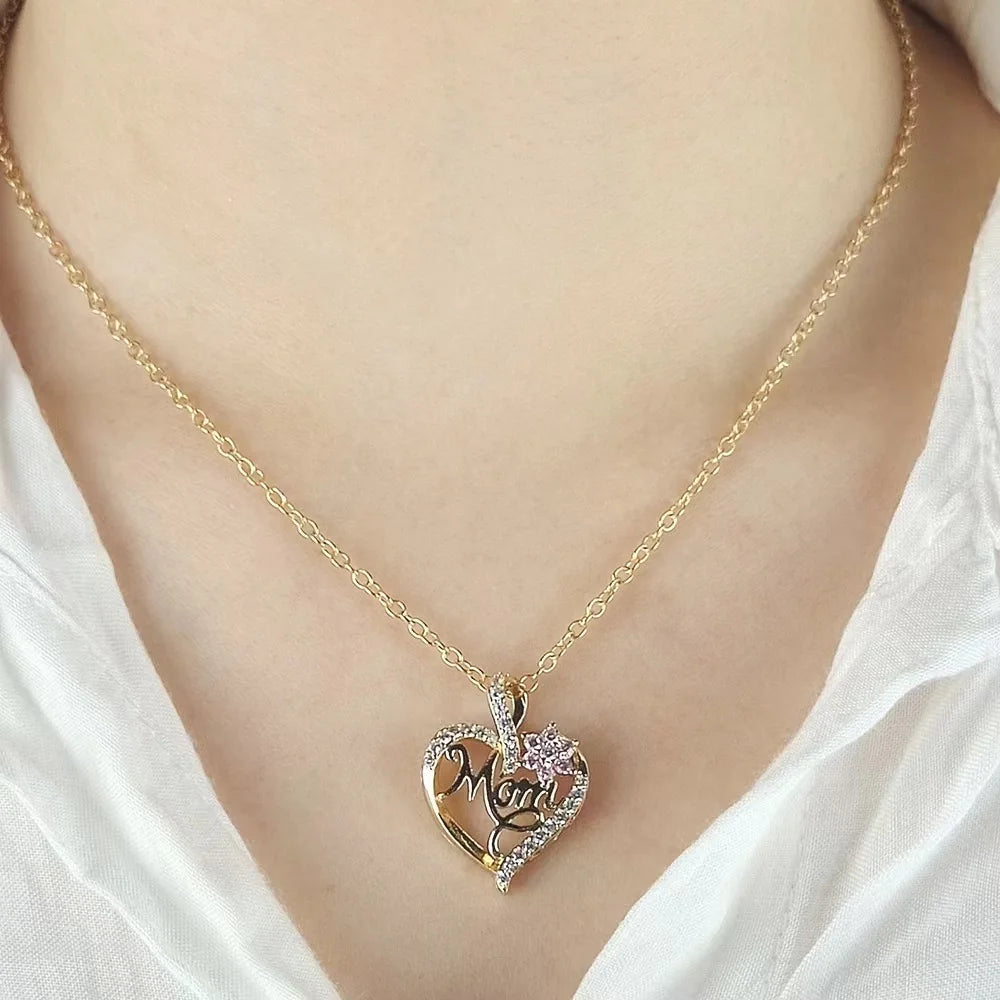 Gold Heart Mom Charm Necklace - Jeglowstore