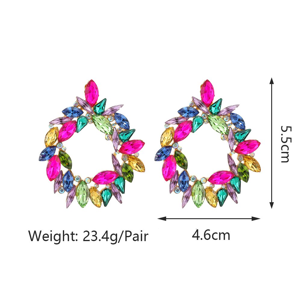 Shiny Rhinestone Piercing Earrings For Women Large Round Elegant Crystal Luxury Ear Studs Girl Trendy Statement Fashion Jewelry