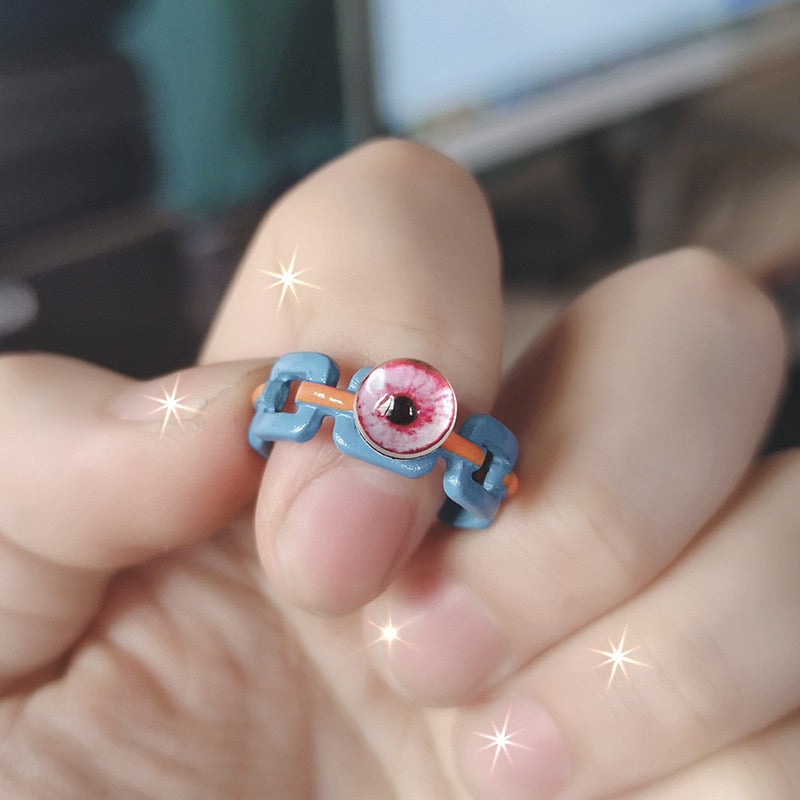 Punk eyes ring Cute Green Monster Ring For Women Fashion Sweet Two Color Cat Eyes Open Couple Ring party Finger Accessories