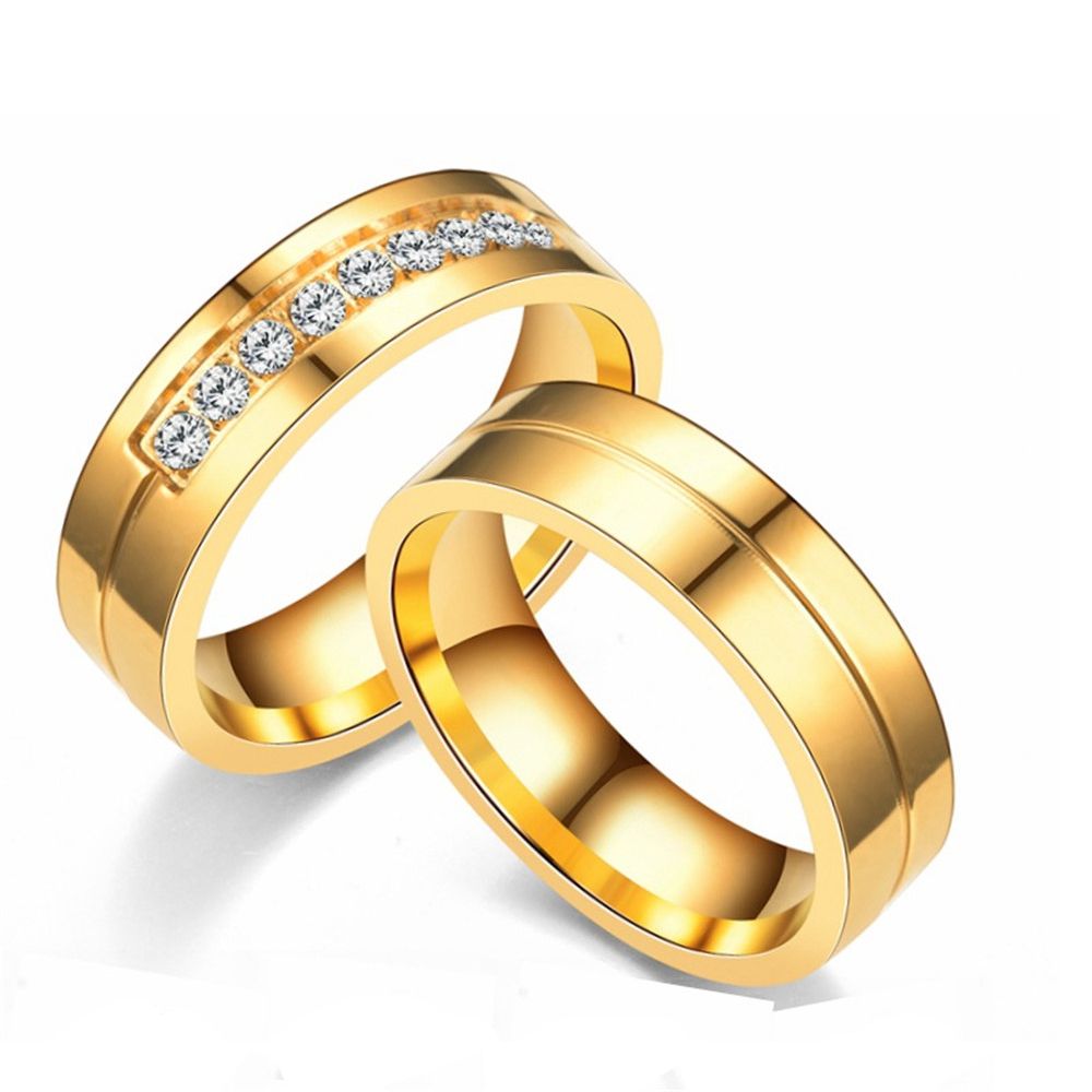 Fashion Women Men Couples AAA CZ Stainless Steel 18K Gold Plated Cubic Zirconia Wedding Band Ring 1pc