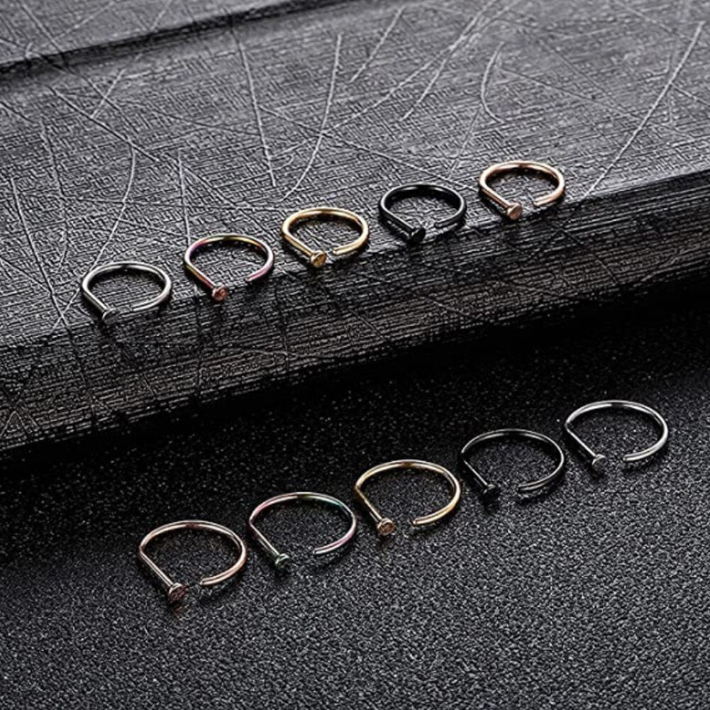 1PC G23 Titanium Nose Rings D Shape Nose Hoop Stud Ear Cartilage Piercing Nose Nostril Piercing Nariz Body Jewelry Piercings