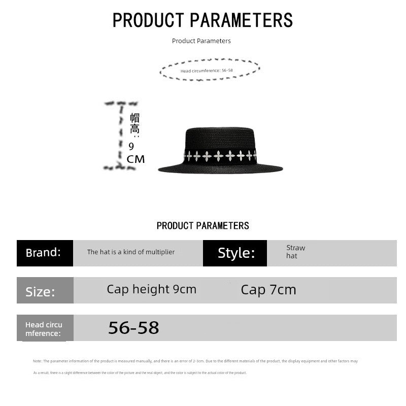 French Style Elegant Flat Top Straw Hat Women's 2023 New Style Spring Summer Sun Protection Straw Sun Hat All-Matching Sun Hat