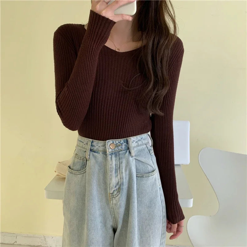 Women’s Solid Color Knit Sweatert - Jeglowstore